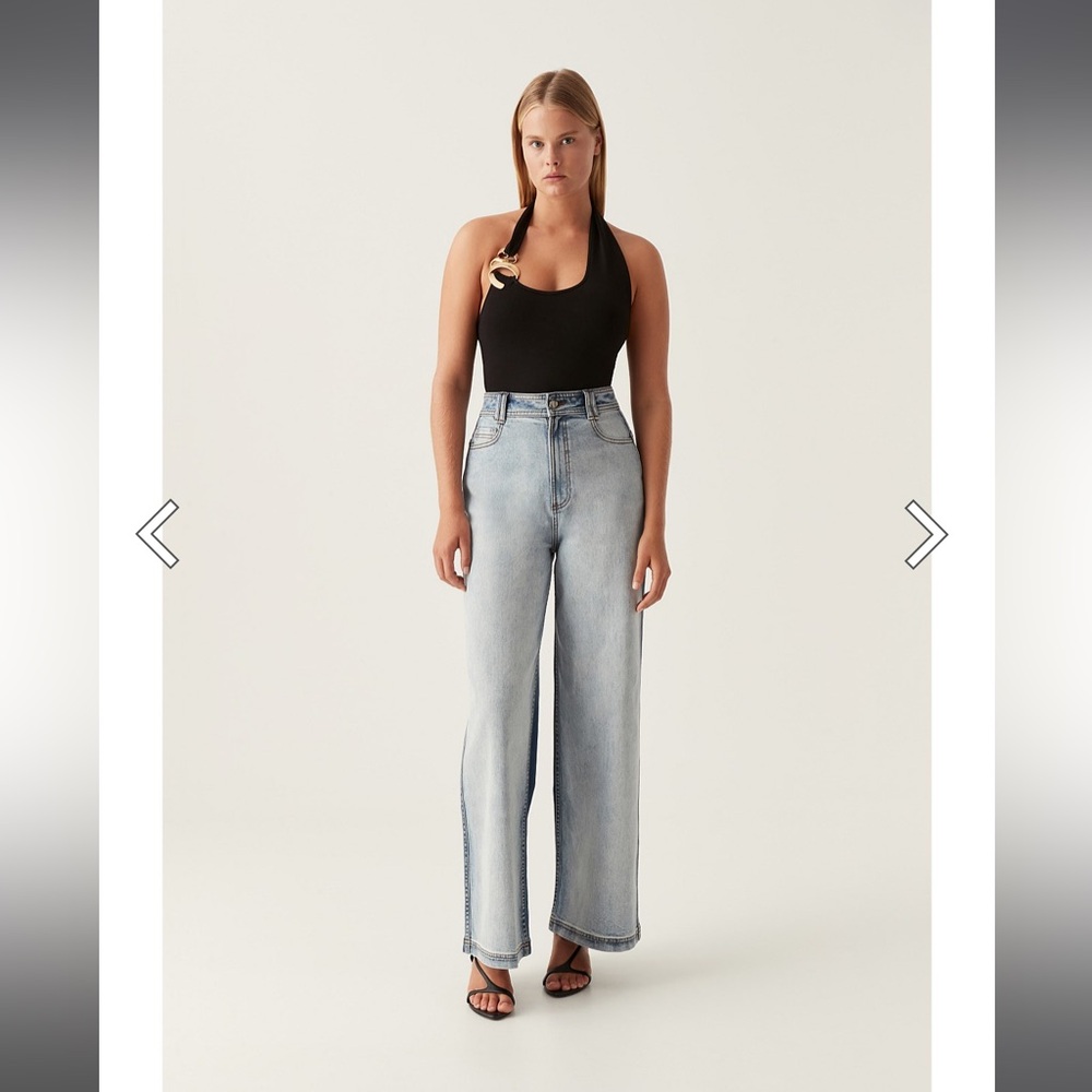 Aje Embrace High Waisted Wide Two Toned Jeans, size 10